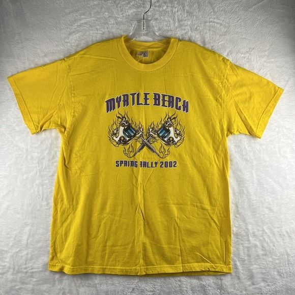 Vintage 2002 Spring Bike Rally Myrtle Beach Yellow T Shirt Size XL - Picture 1 of 8